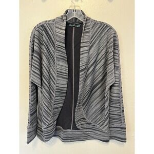 Prana gray Navy Blue Stripe Paradiso open Wrap Cardigan Cocoon Women's Medium